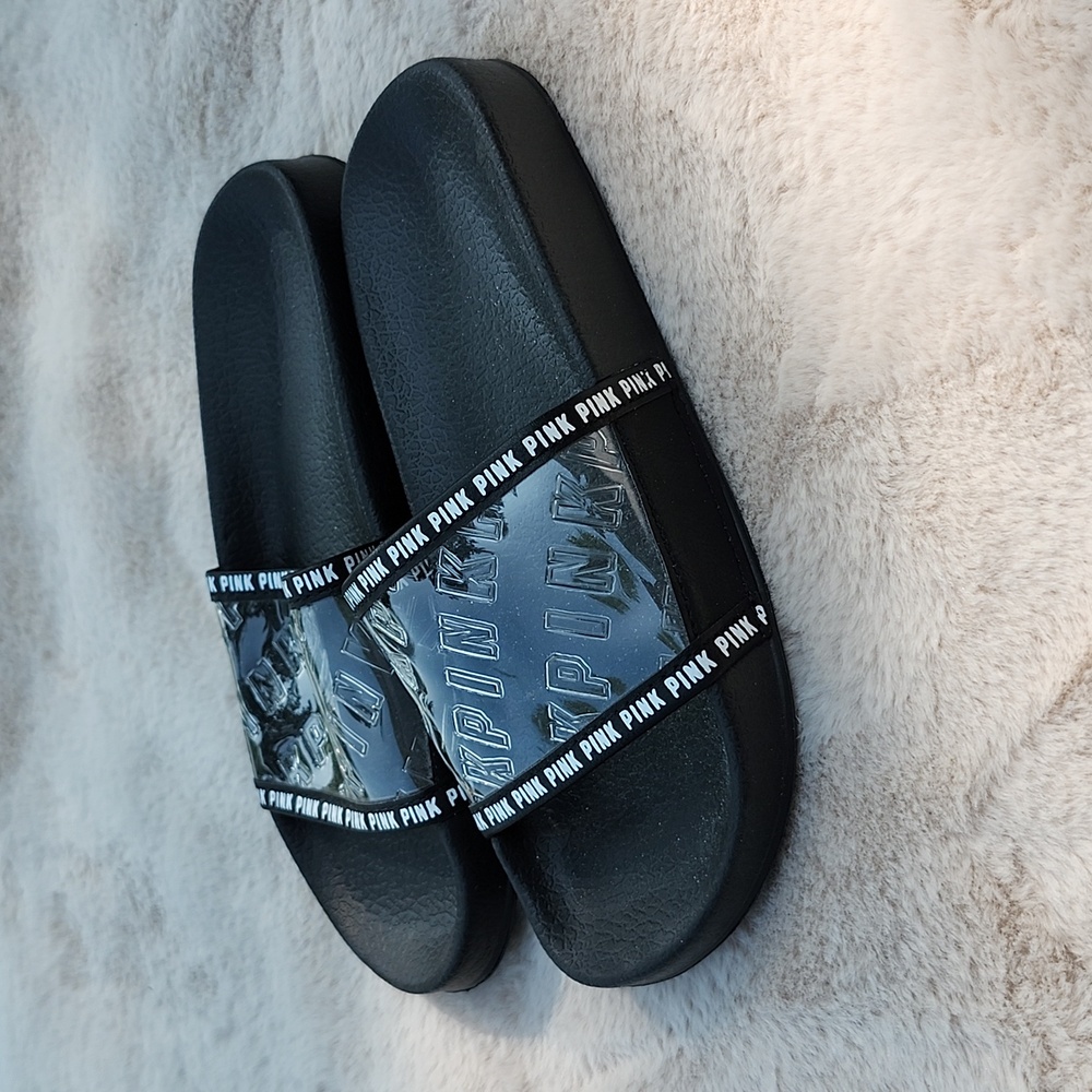 PINK Black Size S Slide on Sandals.